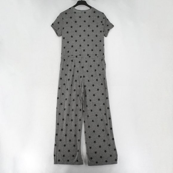 Alternative Jumpsuit Women Faux Wrap V-Neck Star Print Straight Leg Knit Gray - Picture 7 of 7